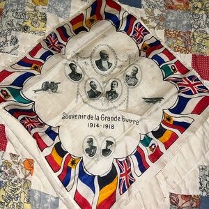 WWI 1918 Silk Souvenir Scarf France 11.5” square pocket square